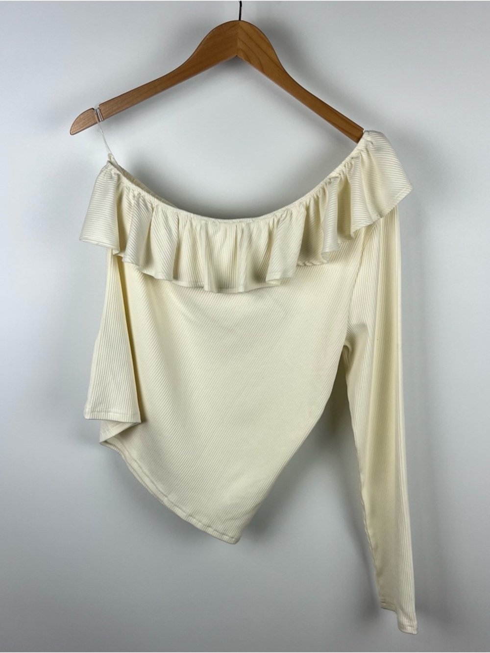 NWT J. Crew One Shoulder Ruffleneck Top Vintage Rib Neutral Ivory 2022 Size XL - Picture 7 of 10